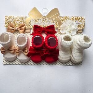 Danbar Global Sparkle Shine Baby Girl Matching Chic Socks and Hair Bow Headband